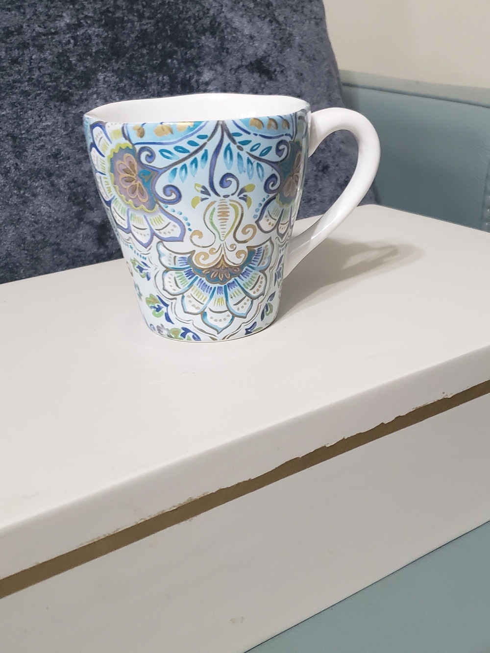 222 Fifth Blue and Gold Multicolor Floral Ceramic Mug Aisha